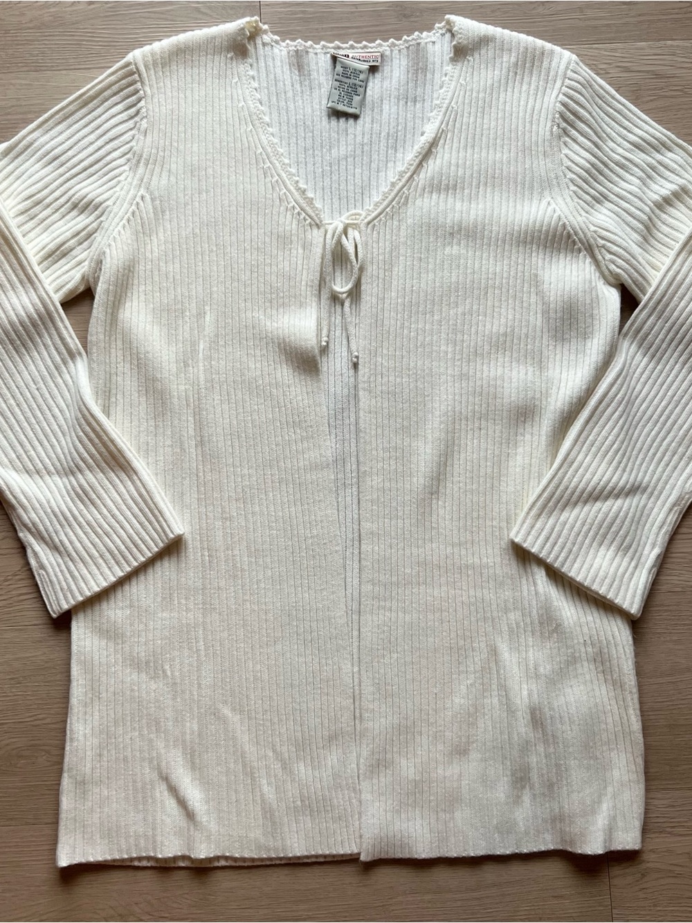 Faded Glory Cream Tie Front Cardigan